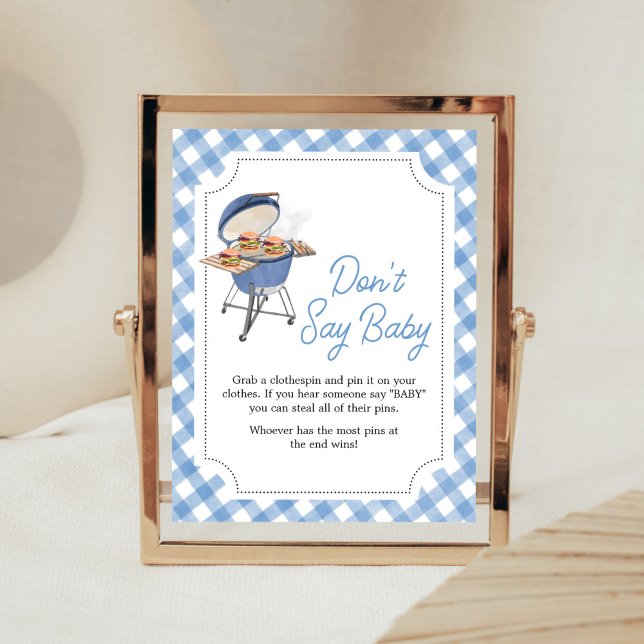 Poster Burger bleu Baby shower barbecue ne pas dire bébé (Boy Backyard BBQ Baby Shower Don't Say Baby Sign)