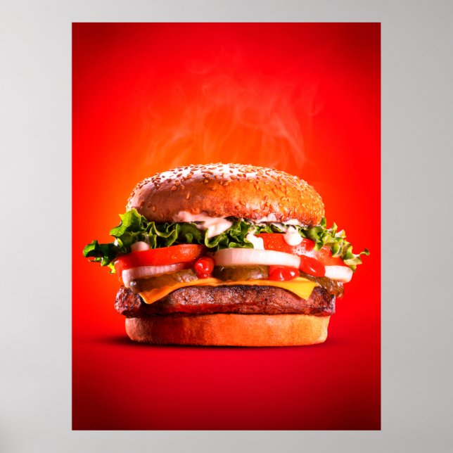Poster Burger délicieux au fromage à vapeur (Devant)