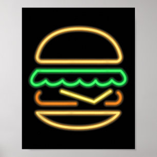 Poster Burger Neon - Style D'Un Clic 80s Retro Neon Signa