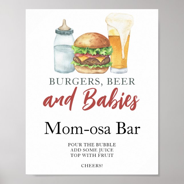 Poster burgers et baby shower de bière Momosa bar (Devant)