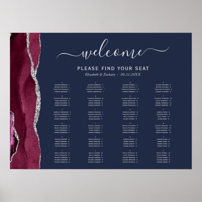 Poster Burgundy Argent Agate Marine Blue Mariage Siège (Devant)
