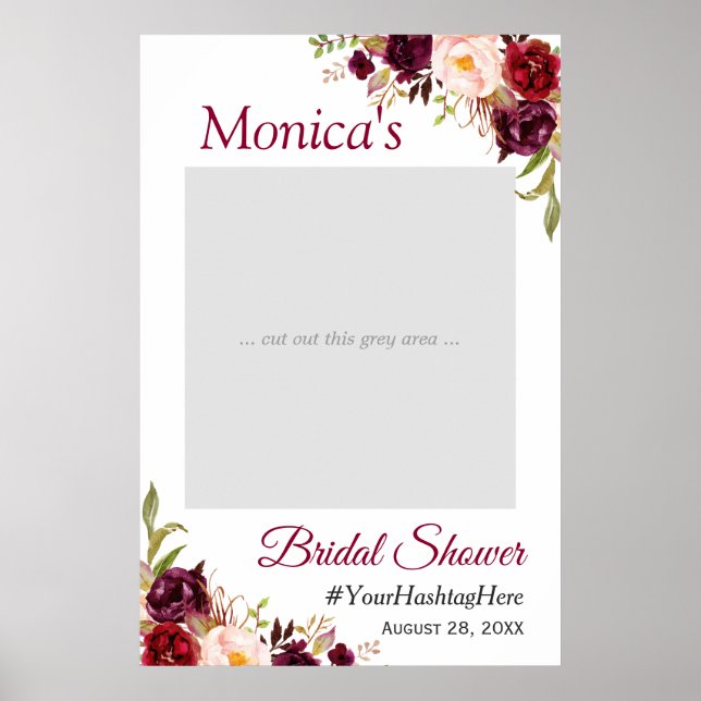 Poster Burgundy Blush Floral Fête des mariées Photo Prop (Devant)