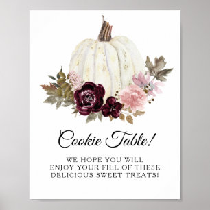 Poster Burgundy Blush Floral Pumpkin Cookie Table Sign
