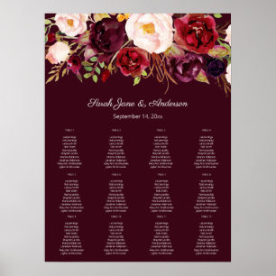Poster Burgundy Blush Floral Seating Chart 12