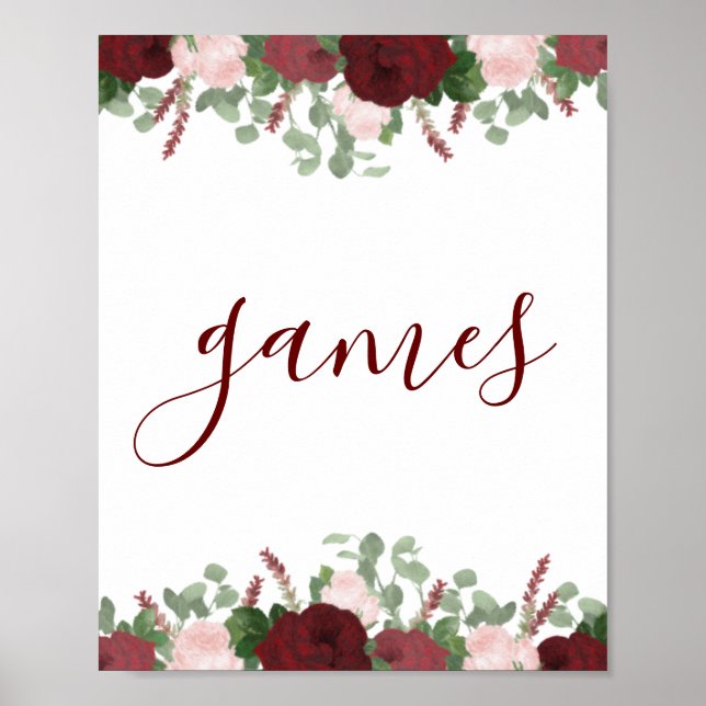 Poster Burgundy Blush Pink Floral Bridal Shower Sign (Devant)