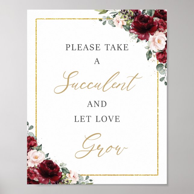 Poster Burgundy Blush Rose Florale Succulente Amour Crois (Devant)