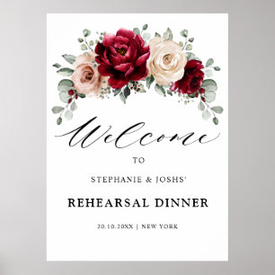 Poster Burgundy Champagne Ivory Rehearsal Dinner Welcome