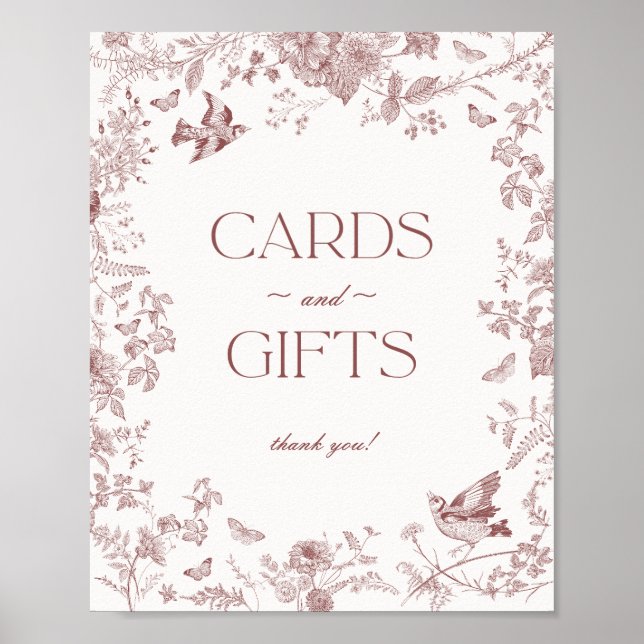 Poster Burgundy Fall Toile De Jouy Floral Cartes Cadeaux (Devant)
