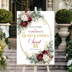 Poster Burgundy Floral Doré Profond de Bienvenue pour Qui