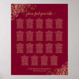 Poster Burgundy & Gold 19 Wedding Table Seating Chart