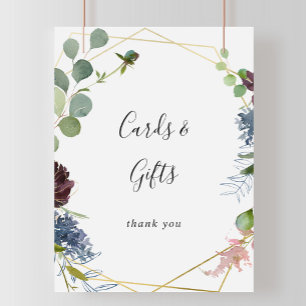 Poster Burgundy Gold Geometric Cards and Gifts Sign