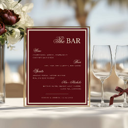 Poster Burgundy & Ivory The Wedding Bar Drink Menu Sign