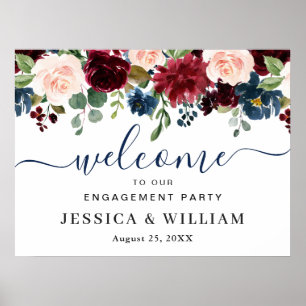 Poster Burgundy Navy Blue Blush ENGAGEMENT PARTI Bienvenu