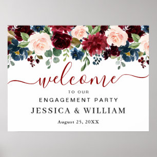 Poster Burgundy Navy Blue Blush ENGAGEMENT PARTY Welcome