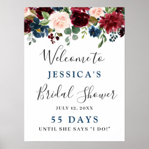 Poster Burgundy Navy Blue Blush Floral Mariage Shower