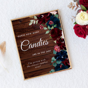 Poster Burgundy & Navy Blue Wood How Many Candies Sign