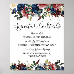 Poster Burgundy Navy Signature Cocktail Menu Signe