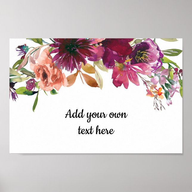Poster Burgundy Peach Aquarelle Floraison Votre Propre Te (Devant)