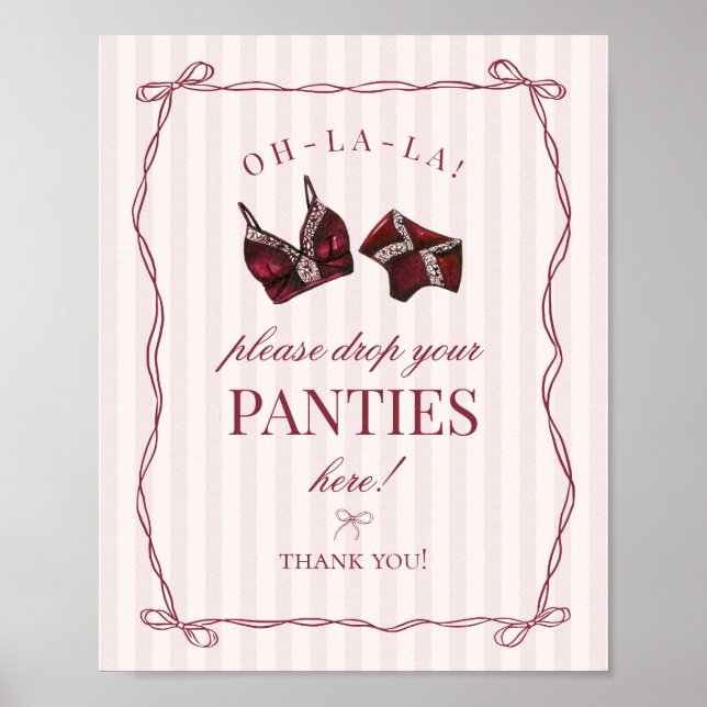 Poster Burgundy Red Bachelorette Panties Please Sign (Devant)