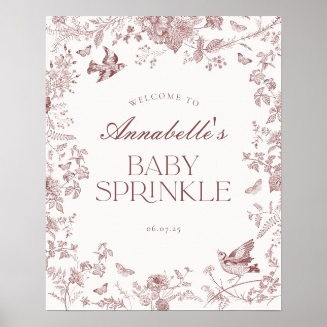 Poster Burgundy Toile Floral Baby SprinkAffiche de bienve (Devant)