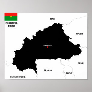 Poster burkina faso pays carte politique