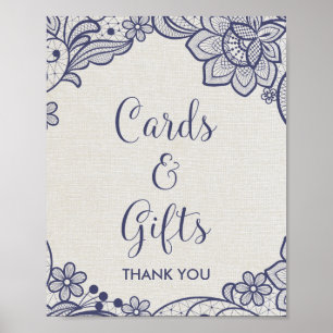 Poster Burlap et Navy Lace   Panneau de cartes et cadeaux