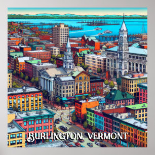 Poster Burlington, Vermont Comic Style Art