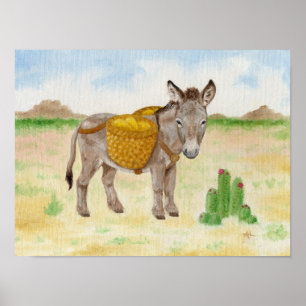 Poster Burro avec Panier imprimé