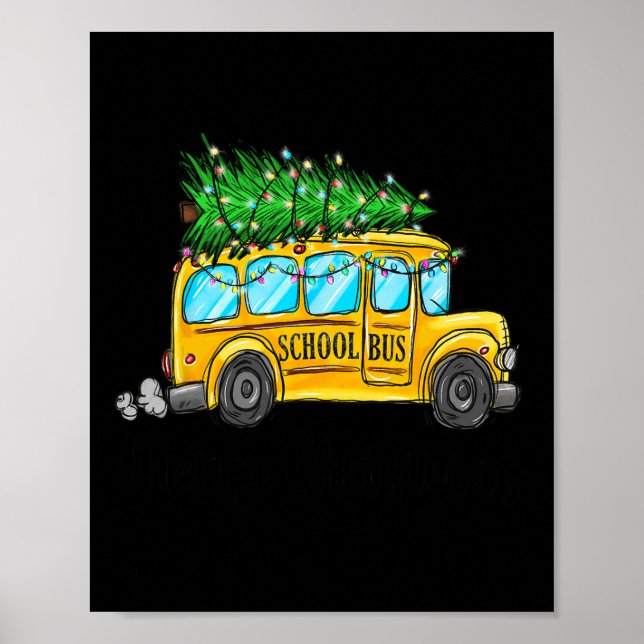 Poster Bus scolaire jaune Noël Light Tree Driver Paja (Devant)
