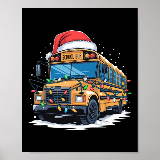 Poster Bus scolaire Noël Arbre mignonne Santa Hat Lights  (Devant)