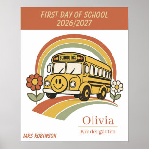 Poster Bus Scolaire Rétro Personnalisé pour le Premier Jo