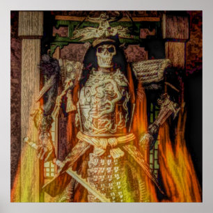 Poster bushido japonais samouraï armure samouraï crâne