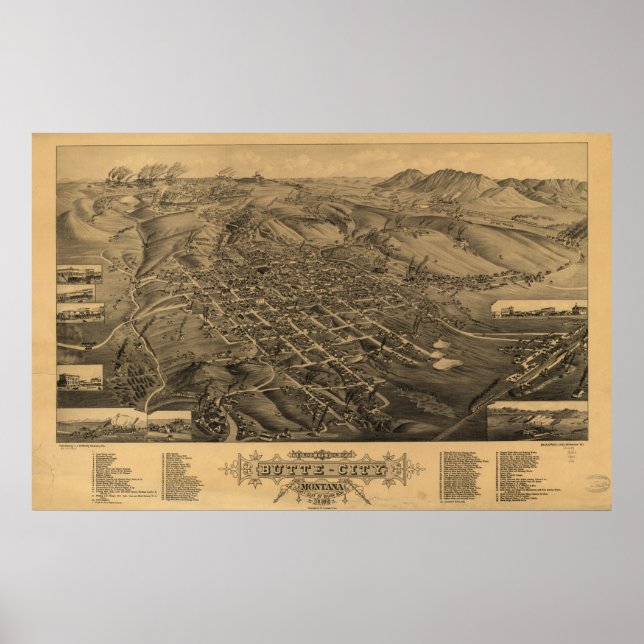 Poster Butte Montana 1884 Antique carte panoramique (Devant)