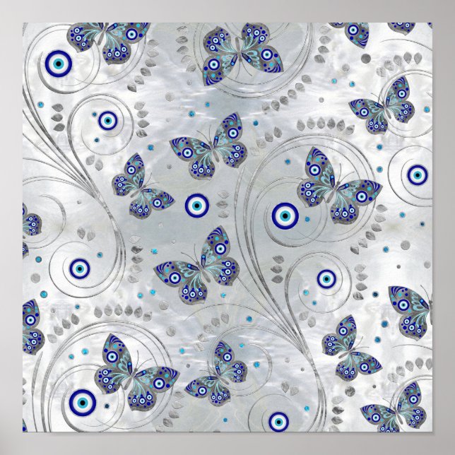 Poster Butterfly Evil Eye Pattern on pearl (Devant)