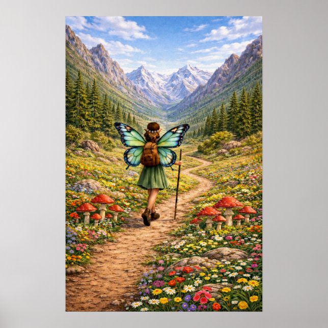 Poster Butterfly Fairy Mountain Hiker | Fairycore Flower (Devant)