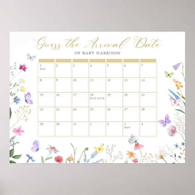 Poster Butterfly Floral devine le calendrier de la date d (Devant)