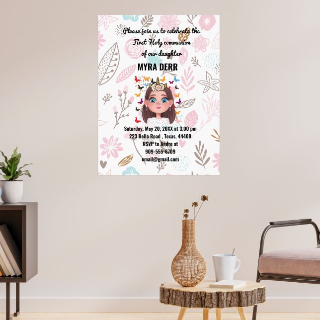 Poster Butterfly Floral Girl Premier invitation de commun (Salon 3)