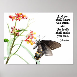 Poster Butterfly on Milkweed, with Verse (John 8:32)