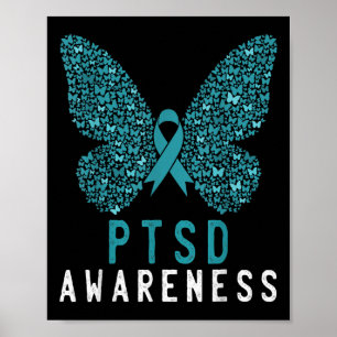 Poster Butterfly Turquoise Ribbon Rainbow Warrier Ptsd Aw