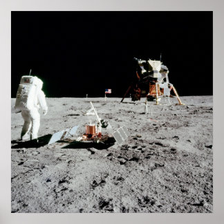 Poster Buzz Aldrin et Module Lunaire sur la Lune
