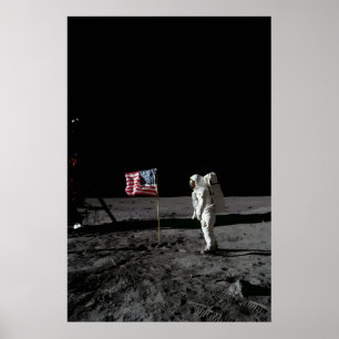 Poster Buzz Aldrin sur la Lune avec drapeau - Apollo 11 N