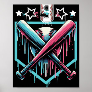 Poster Bysebyll Drip 9e Anniversaire Garçons Numéro 9 Jeu