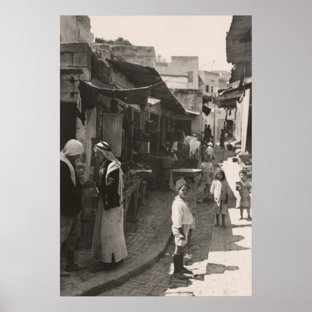 Poster ca 1935 Rue à Nazareth, marché aux légumes (Devant)