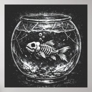 Poster "Ça va super" - Poisson rouge squelettique par Bur