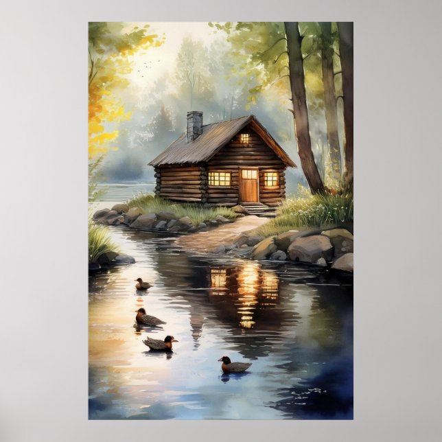 Poster Cabane en rondins sur la rivière 2 (Devant)