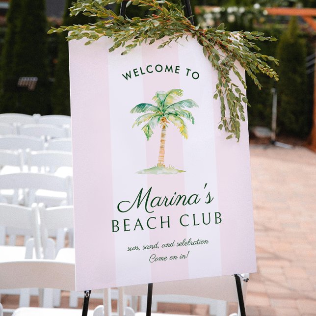 Poster Cabane rose pâle Stripes Palm Beach Club Bienvenue (Créateur téléchargé)