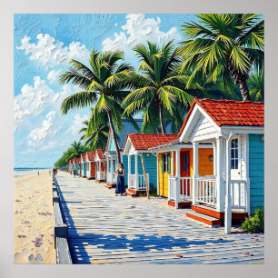 Poster Cabanes de plage tropicales colorées