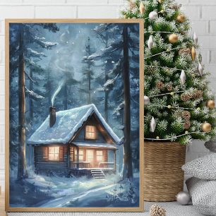 Poster Cabine confortable niché dans la forêt de neige