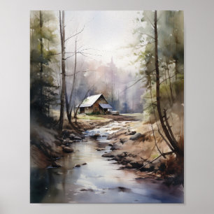 Poster Cabine Dans Le Cabine D'Aquarelle Bois Springtime