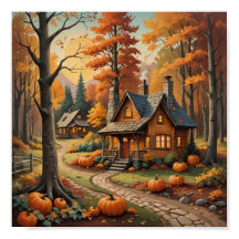 Cabine d'automne Entouré de Citrouilles